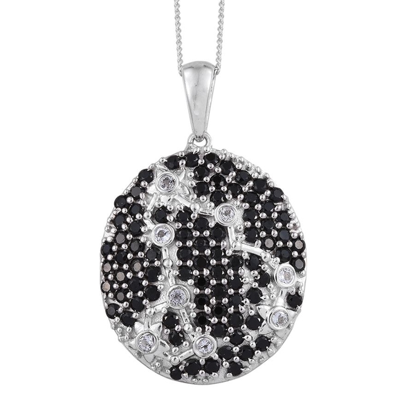 Night Sky Boi Ploi Black Spinel, White Topaz Silver Pendant With Chain in Platinum Overlay 2.750 Ct.