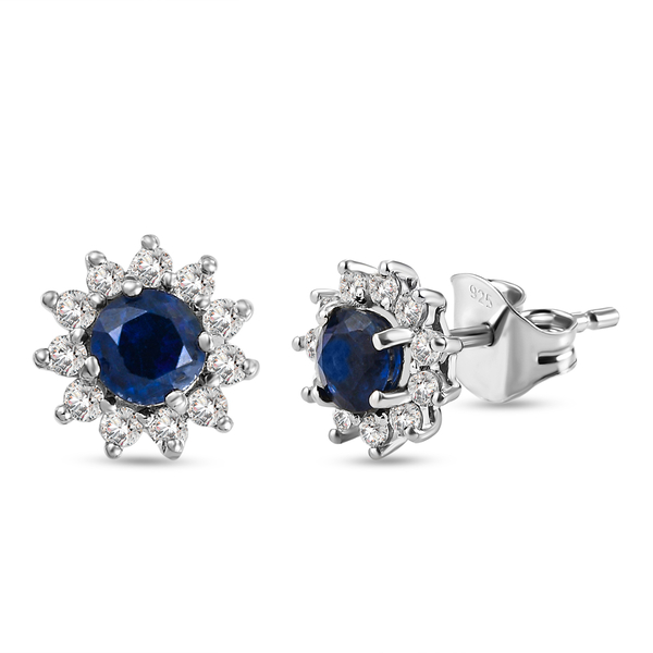 Kashmir Kyanite and Natural Cambodian Zircon Stud Earrings (with Push Back) in Sterling Silver 1.19 