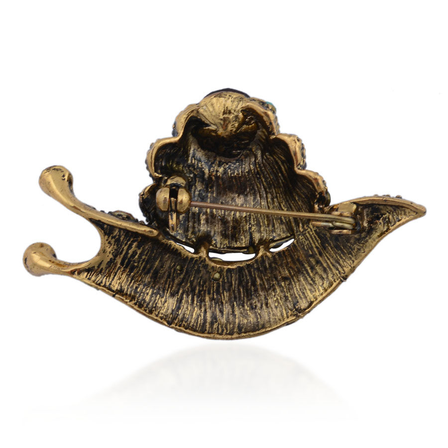 Brown Glass and Multi Colour Austrian Crystal Snail Brooch in Black Tone