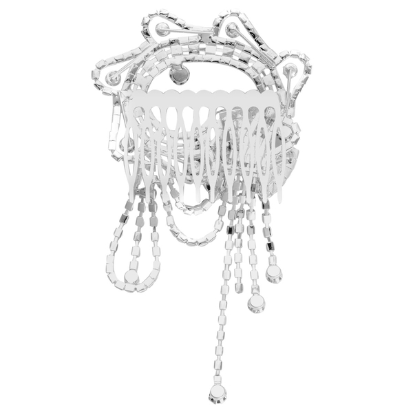 Simulated White Diamond and White Austrian Crystal Hair Comb in Silver Tone