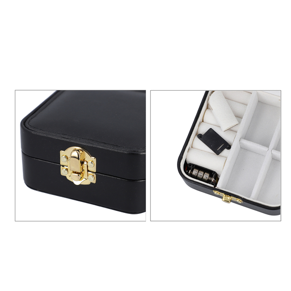 Stylish LED Light Mirror Jewellery Box with Lock (Size 10x10x5 Cm) - Black