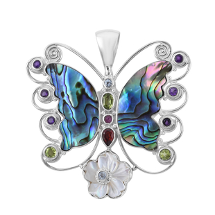 SAJEN SILVER - Mother Of Pearl and Multi Gemstones Pendant in Sterling Silver 3.19 Ct, Silver Wt. 10
