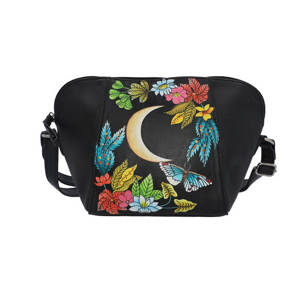 Sukriti 100 Genuine Leather Moonlight In Nature Hand Painted Crossbody Bag 28x9xcm With Adjustable Shoulder Strap Black Tjc