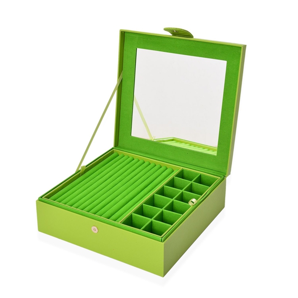 Green Colour 2 Layer Jewellery Box with Black Velvet and Mirror Inside (Size 29X28X9.5 Cm)