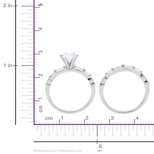 ELANZA AAA Simulated White Diamond 2 Ring Set in Rhodium Plated Sterling Silver