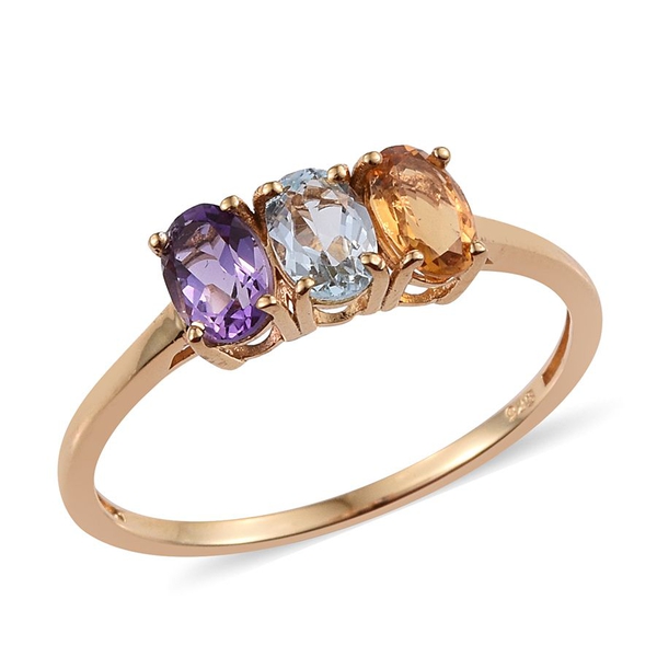 Amethyst (Ovl), Sky Blue Topaz and Citrine Ring in 14K Gold Overlay Sterling Silver 1.250 Ct.