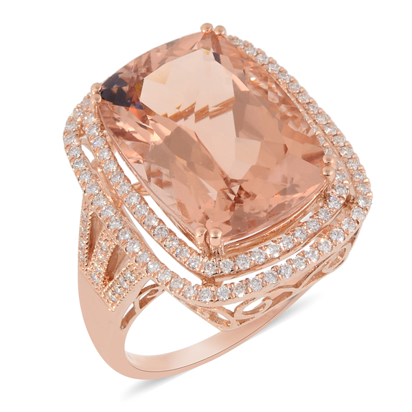 ILIANA 18K Rose Gold AAA Marropino Morganite (Cush 18x13 mm), Diamond (SI/G-H) Ring 14.36 Ct.
