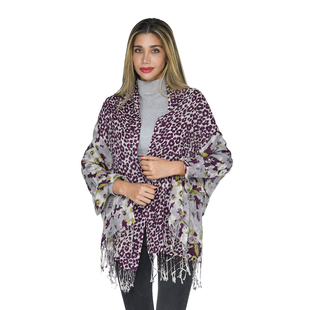 La Marey Merino Woollen Leopard Pattern Scarf - Purple & Black