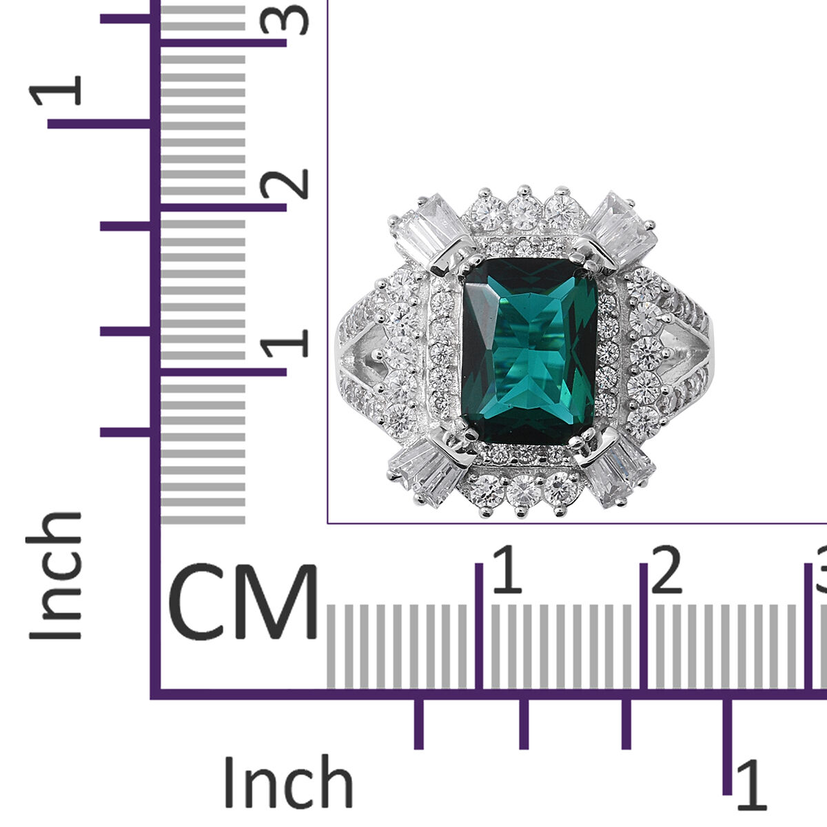 ELANZA Simulated Emerald (Oct), Simulated Diamond Ring in Rhodium Overlay Sterling Silver
