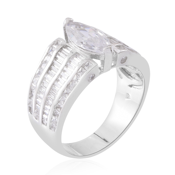 ELANZA Simulated White Diamond (Mrq) Ring in Rhodium Plated Sterling Silver