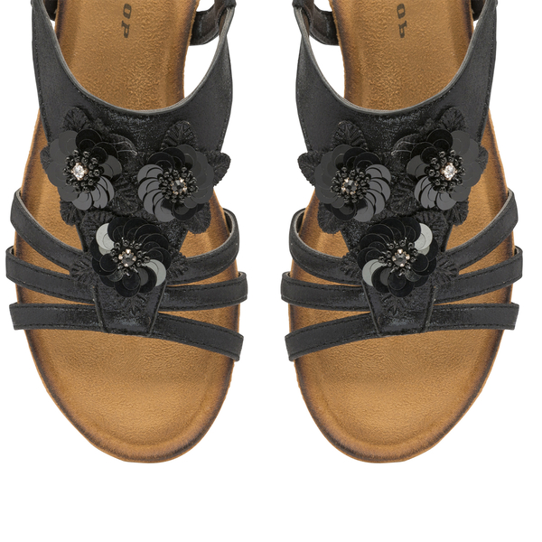 DUNLOP Gwen Floral Open Toe Sandals With Elasticated Sling-Back (Size 4) - Black