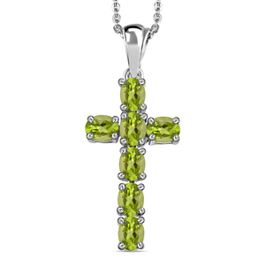 Peridot Pendant with Chain (Size-20) with Lobster Clasp in Platinum Overlay Sterling Silver  1.260  