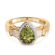 Natural Hebei Peridot and Natural Cambodian Zircon Ring in Yellow Gold Overlay Sterling Silver 2.25 