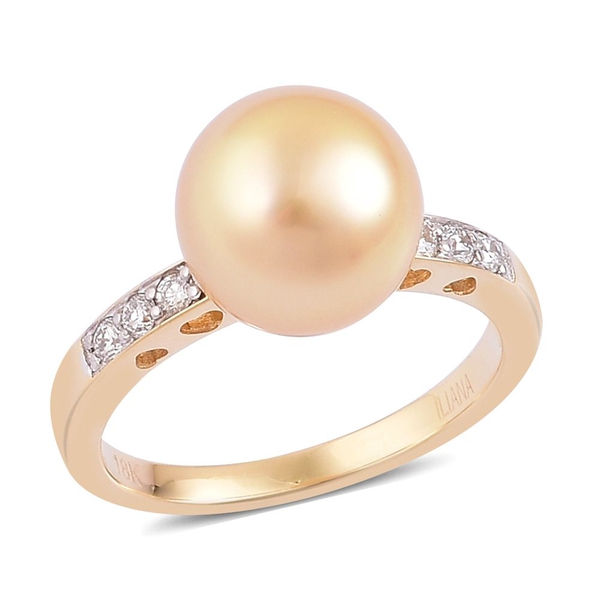 ILIANA AAA South Sea Golden Pearl and Diamond Ring in 18K Yellow Gold