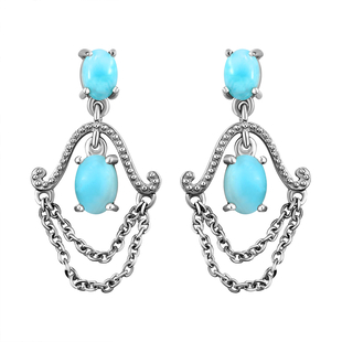 Larimar Dangling Earrings (with Push Back) in Platinum Overlay Sterling Silver 2.60 Ct.