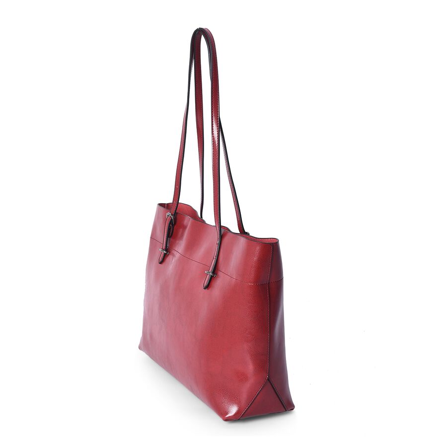 100% Genuine Leather Tote Bag with External Zipper Pocket Size 39x12x27 Cm in Red Colour ...