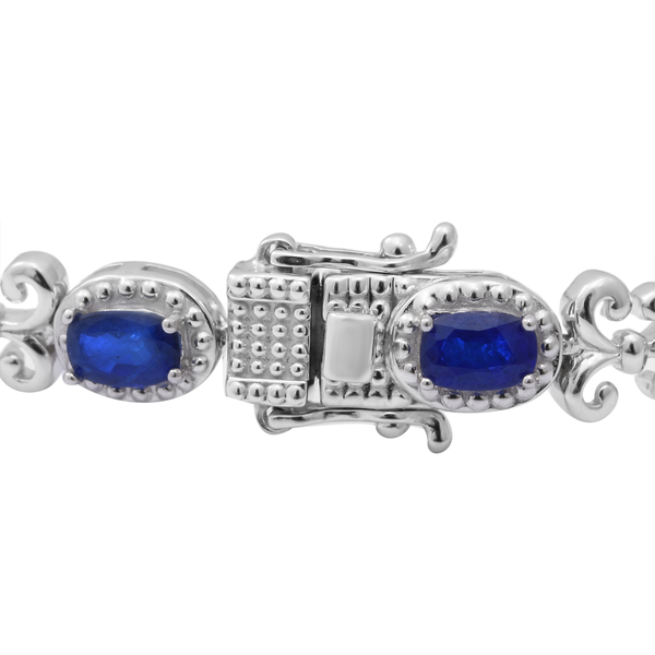 Tanznaian Blue Spinel and Natural Cambodian Zircon Bracelet (Size 7) in Rhodium Overlay Sterling Silver 4.48 Ct, Silver wt. 14.50 Gms