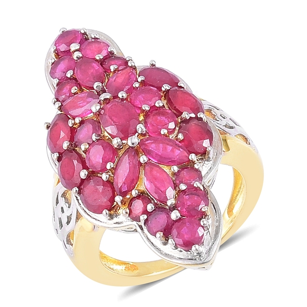 9.50 Ct African Ruby Cluster Ring in Gold Plated Sterling Silver 9.29 Grams