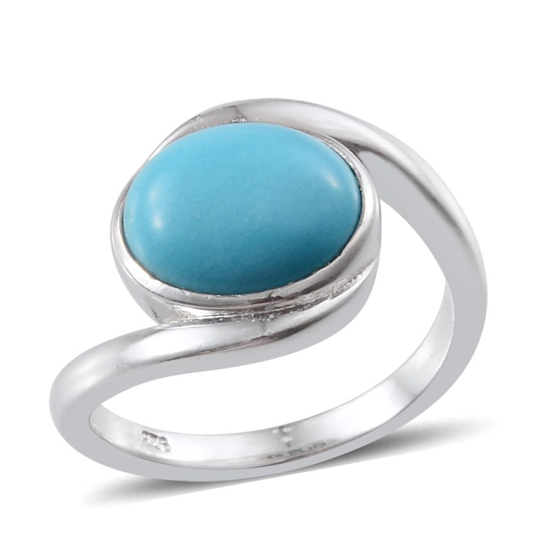 Arizona Sleeping Beauty Turquoise (Ovl) Solitaire Ring in Platinum Overlay Sterling Silver 2.250 Ct.