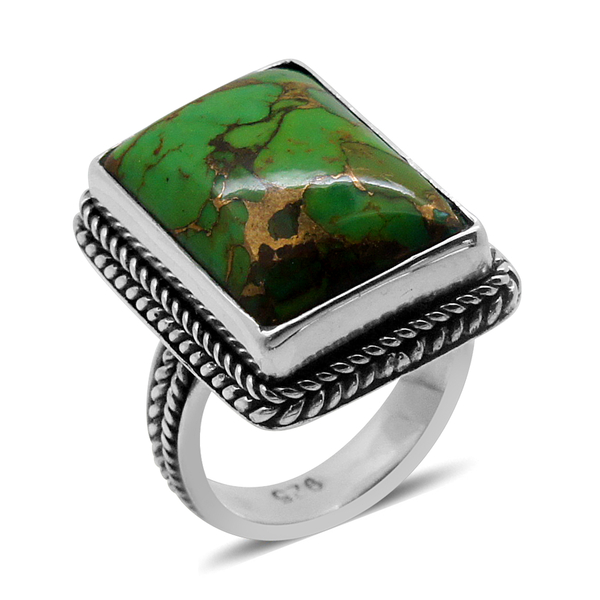 Royal Bali Collection Mojave Green Turquoise (Oct) Ring in Sterling Silver 11.190 Ct.