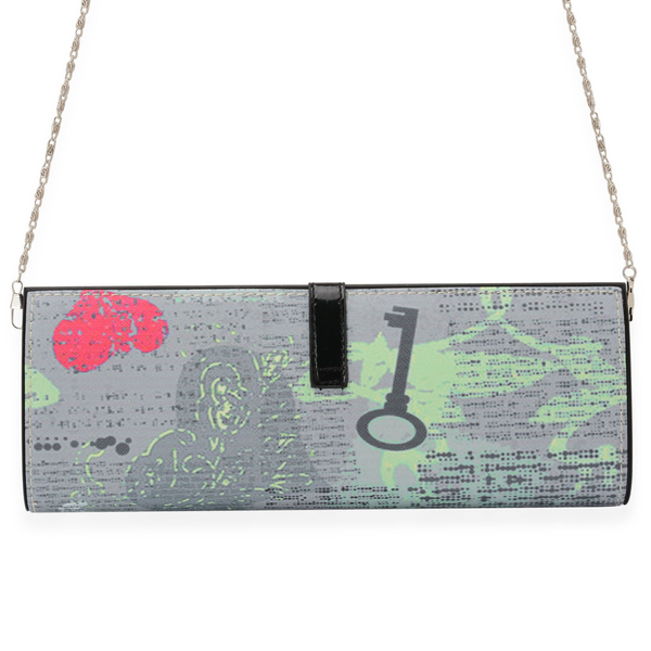 Grey Colour Printed Hand Bag with Removable Chain Strap (Size 30x12x5 Cm)