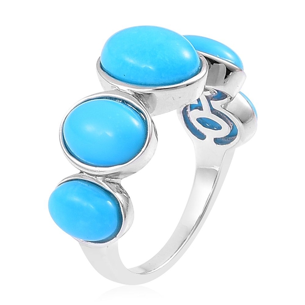 Arizona Sleeping Beauty Turquoise (Ovl 1.33 Ct) 5 Stone Ring in Platinum Overlay Sterling Silver 4.230 Ct.