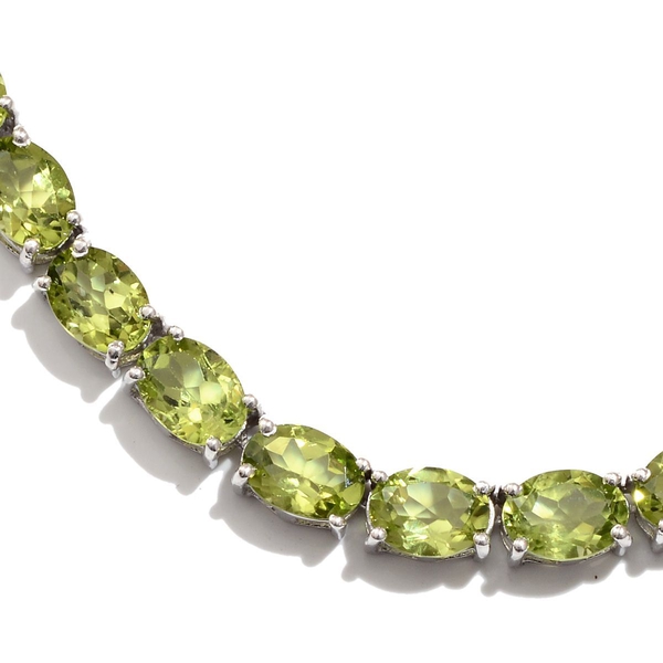AA Hebei Peridot (Ovl) Necklace (Size 20) in Platinum Overlay Sterling Silver 55.000 Ct.