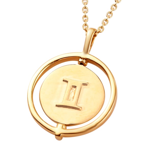 Sunday Child 14K Gold Overlay Sterling Silver Gemini Zodiac Sign Pendant with Chain (Size 20), Silver Wt. 6.54 Gms