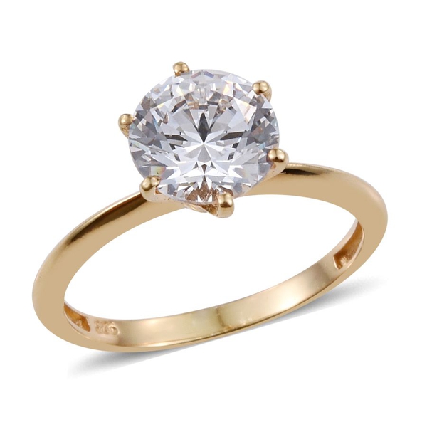Lustro Stella Made with Finest CZ Solitaire Ring in Gold Plated Silver