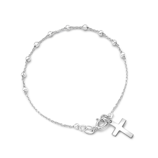 Rhodium Overlay Sterling Silver Ball Rosary Bracelet (Size 7) with Spring Clasp