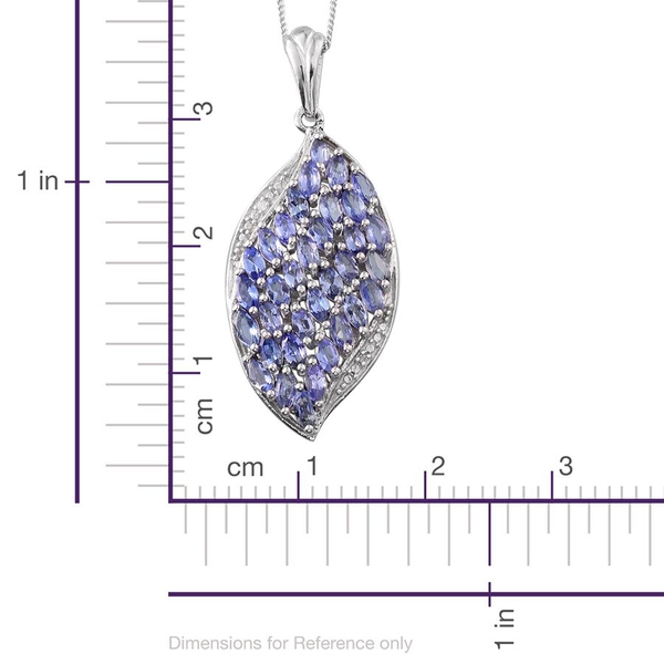 Tanzanite (Mrq), Diamond Cluster Pendant With Chain in Platinum Overlay Sterling Silver 2.510 Ct.
