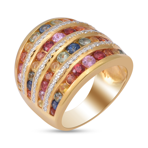Rainbow Sapphire and Natural Cambodian Zircon Ring in 14K Gold Overlay Sterling Silver 3.30 Ct.