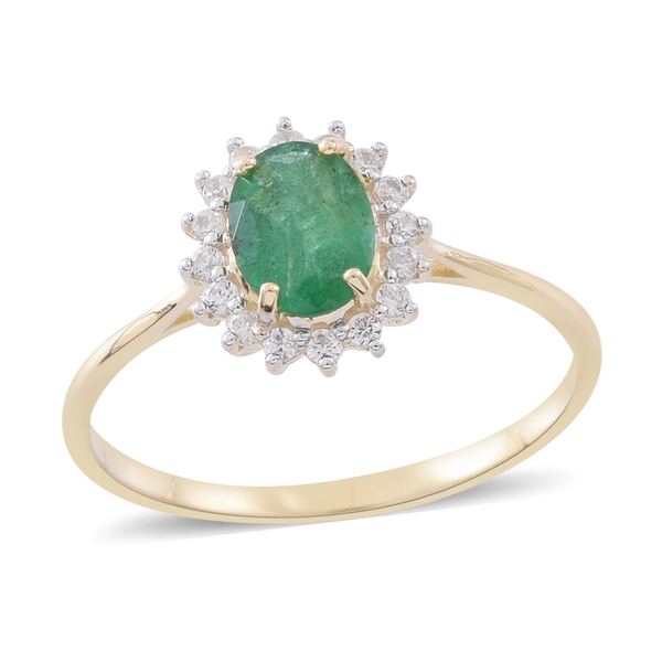 1.50 Carat AA Zambian Emerald and White Zircon Halo Ring in 9K Gold 1.5 Grams