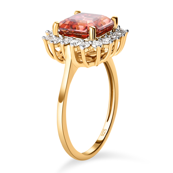 Red Moissanite (Asscher Cut) and White Moissanite Ring in 14K Gold Overlay Sterling Silver 3.30 Ct.
