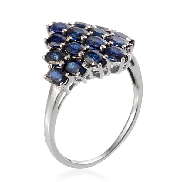 Diffused Blue Sapphire (Ovl) Cluster Ring in Platinum Overlay Sterling Silver 5.500 Ct.