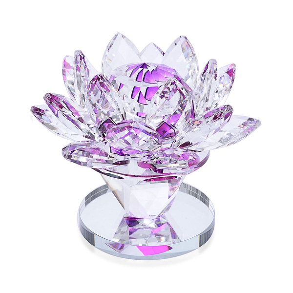Home Decor - Purple and White Austrian Crystal Lotus Flower on a Stand