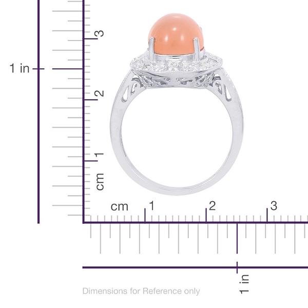 Mitiyagoda Peach Moonstone (Ovl 3.25 Ct), Diamond Ring in Platinum Overlay Sterling Silver 3.300 Ct.