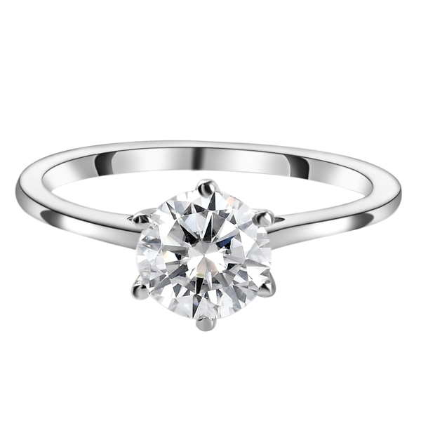 Moissanite Solitaire Ring in Platinum Overlay Sterling Silver 1 Ct.