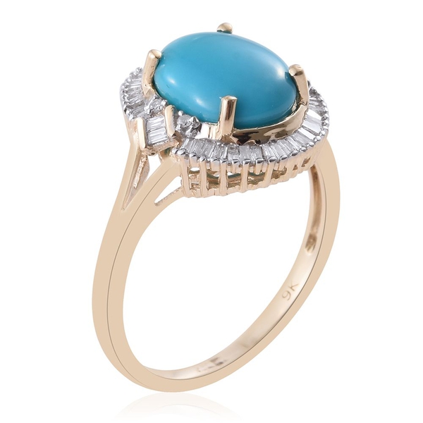 9K Y Gold AAA Arizona Sleeping Beauty Turquoise (Ovl 3.00 Ct), Diamond Ring 3.250 Ct.