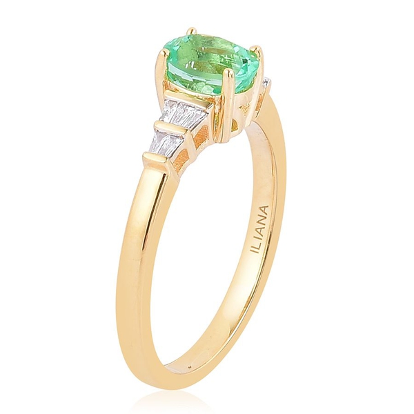 ILIANA 18K Y Gold AAA Boyaca Colombian Emerald (Ovl 1.00 Ct), Diamond (SI-G-H) Ring 1.090 Ct.