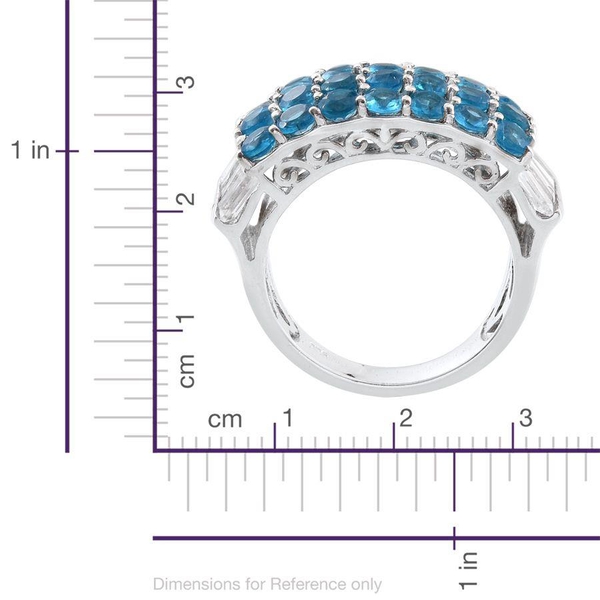 Malgache Neon Apatite (Rnd), White Topaz Ring in Platinum Overlay Sterling Silver 3.750 Ct.