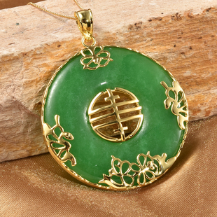 Green Jade Pendant With Chain (Size 18) in Yellow Gold Overlay Sterling Silver 80.10 Ct