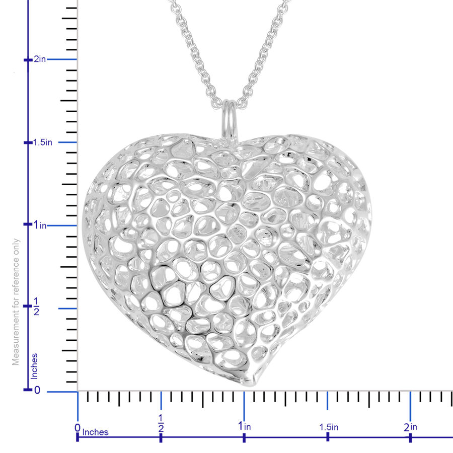 RACHEL GALLEY Sterling Silver Amore Heart Lattice Necklace (Size 30), Silver wt 28.02 Gms.