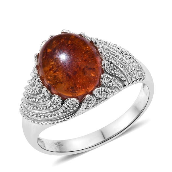 Baltic Amber (Ovl) Ring in Platinum Overlay Sterling Silver 1.750 Ct. Silver wt 5.79 Gms.
