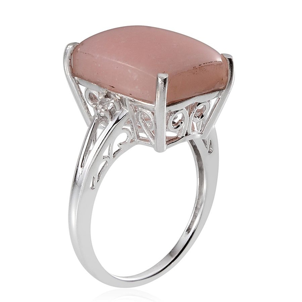 Peruvian Pink Opal (Cush 8.75 Ct), White Topaz Ring in Platinum Overlay Sterling Silver 8.830 Ct.