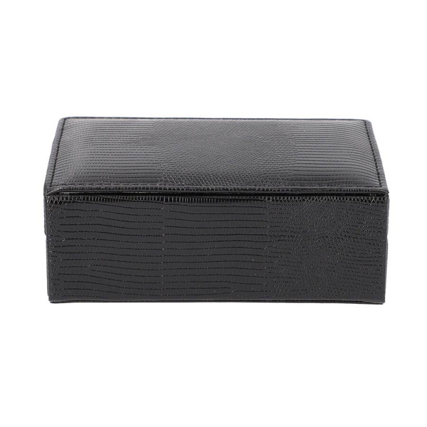 Grace Collection - Lizard Skin Pattern Rectangular Shaped  Anti-Tarnish Jewellery Box with Inside Mirror, Ring Rows & 2 Sections (Size 16x10x6cm) - Black