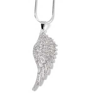 White Austrian Crystal Angel Wing Pendant with Chain 29 with 2.5 inch Extender
