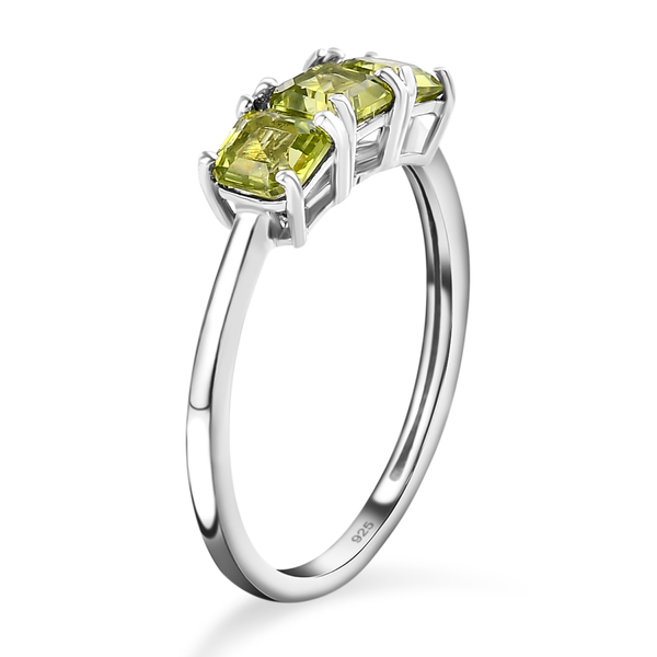 Arizona Peridot (Asscher Cut) Trilogy Ring in Platinum Overlay Sterling Silver 1.10 Ct.