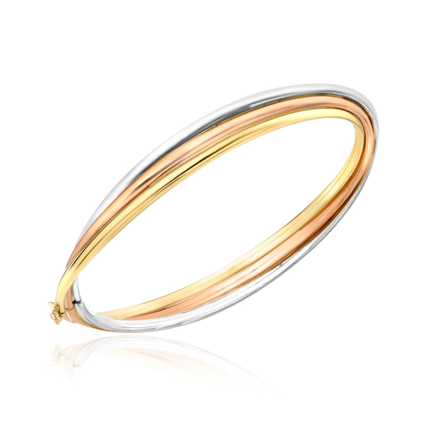 Designer Inspired 9K Yellow, White and Rose Gold Bangle (Size 7.25 ), Gold weight 9.00 Gram