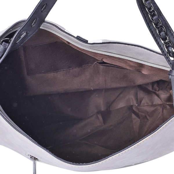Grey Colour Tote Bag With External Zipper Pocket and Shoulder Strap (Size 42x37x30x13 Cm)